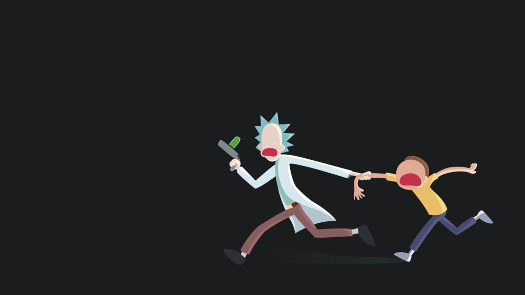 Rick and Morty Minimalist Running Duo Desktop Wallpaper