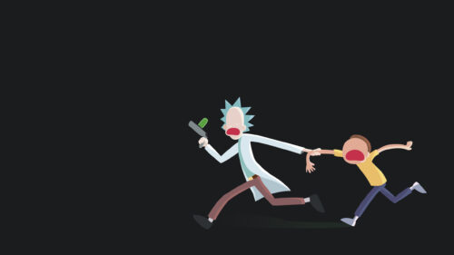 Rick and Morty Minimalist Running Duo Desktop Wallpaper