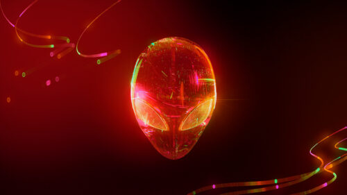 Neon Holographic Alien Head Artistry Desktop Wallpaper