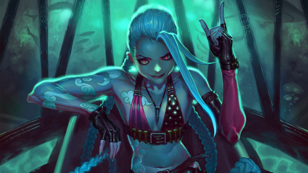 Jinx League of Legends Blue Cyberpunk Aesthetic Desktop Wallpaper