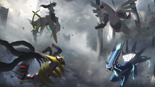 Legendary Pokémon Arceus and Creation Trio 4K Desktop Wallpaper