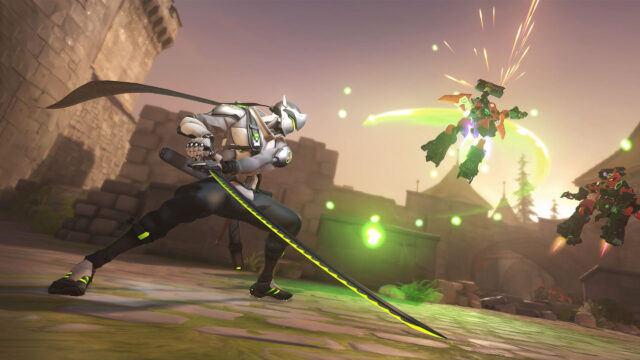 Genji Overwatch Action Scene Desktop Wallpaper