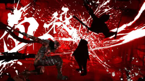 Dynamic Ninja Combat Blood Splatter 4K Desktop Wallpaper