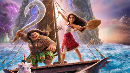 Moana and Maui Sailing the Open Ocean Desktop Wallpaper