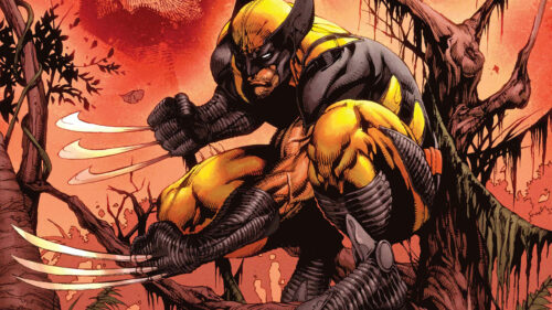 Marvel Superhero Wolverine Crouching in Forest 4K Wallpaper