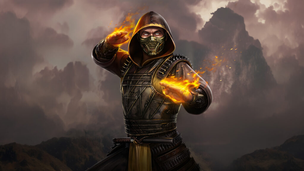 Scorpion Fire Warrior Fighting Pose Desktop Wallpaper