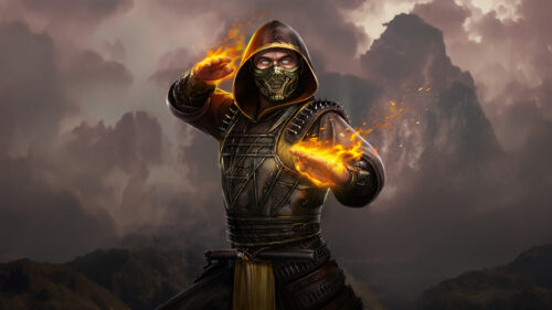 Scorpion Fire Warrior Fighting Pose Desktop Wallpaper