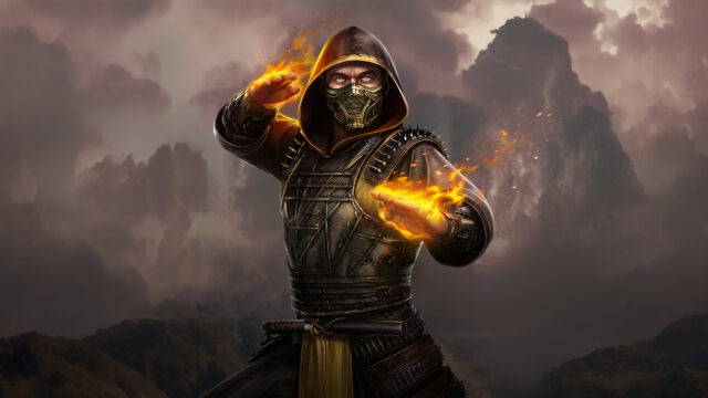 Scorpion Fire Warrior Fighting Pose Desktop Wallpaper