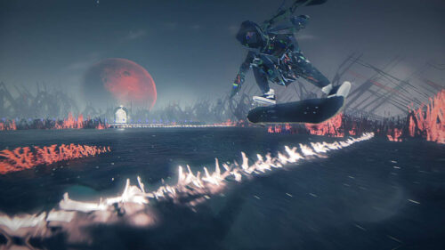 Surreal Skateboarding in a Neon Hellscape Desktop Wallpaper