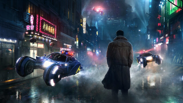 Futuristic Noir City Street Detective Desktop Wallpaper