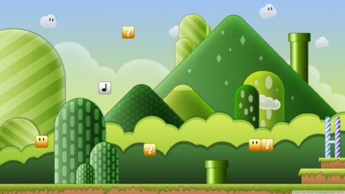Green Hill Mario Aesthetic Background Desktop Wallpaper