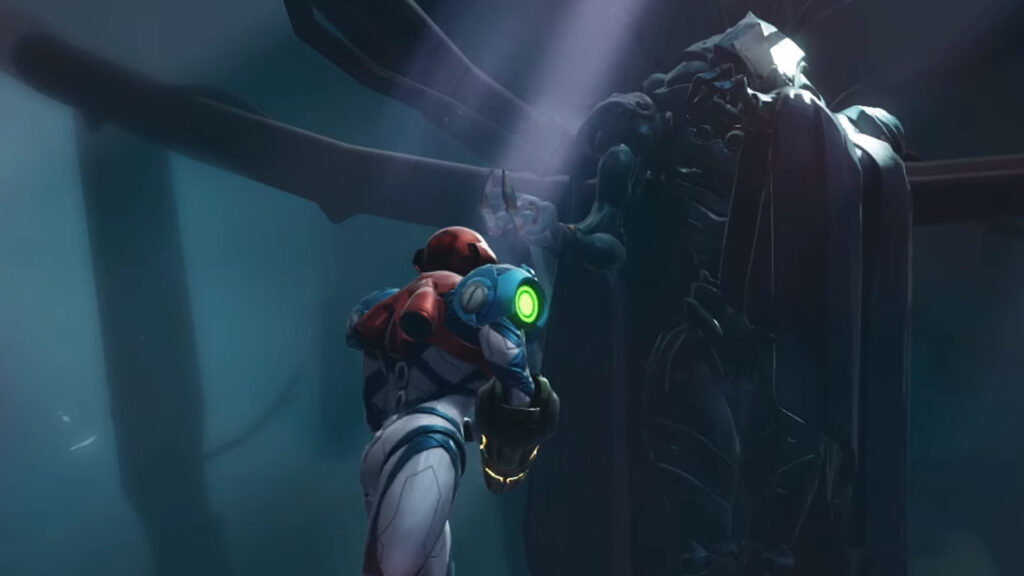 Samus Aran and Chozo Statue Desktop Wallpaper