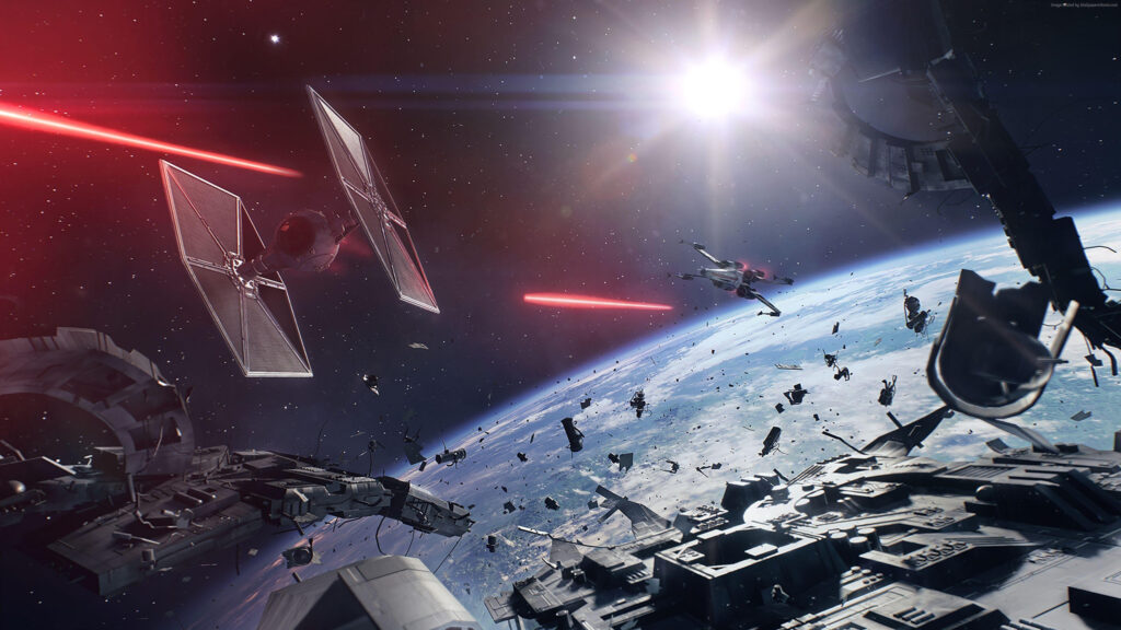 Space Battle Above a Planetary Atmosphere Desktop Wallpaper