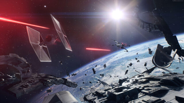 Space Battle Above a Planetary Atmosphere Desktop Wallpaper