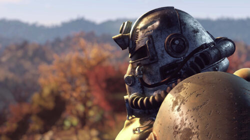 T-51 Power Armor Helmet in Wasteland Desktop Wallpaper