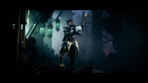 Sable and Green Fantasy Warrior Desktop Wallpaper