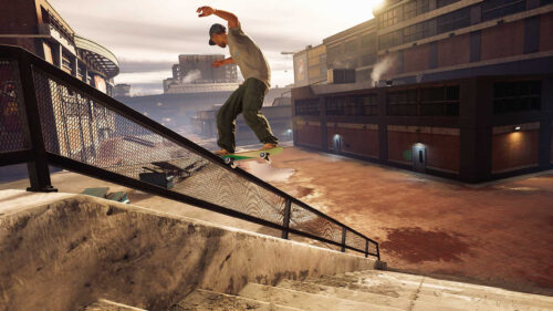 Skater Grinding on Rail Urban Skate Park Desktop Wallpaper