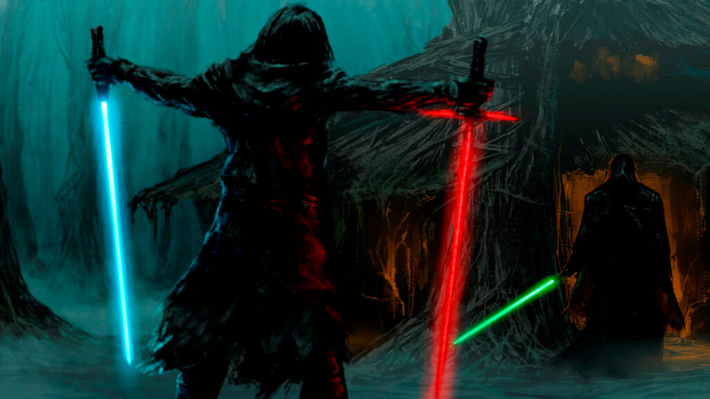 Star Wars Lightsaber Duel Fantasy Forest Desktop Wallpaper