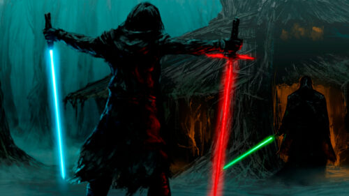 Star Wars Lightsaber Duel Fantasy Forest Desktop Wallpaper