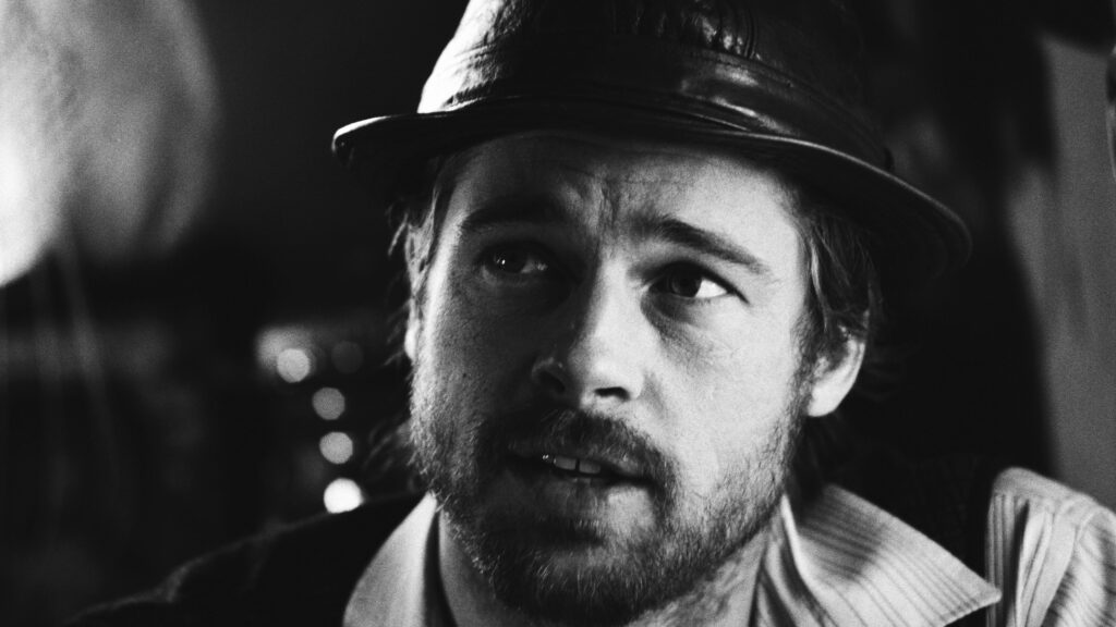 Brad Pitt Black and White Portrait Desktop Wallpaper