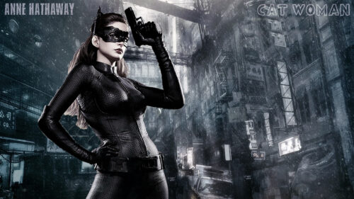 Anne Hathaway as Catwoman in Gotham City Desktop Wallpaper