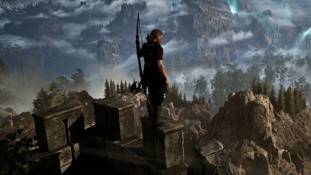 Viking Warrior Overlooking Misty Mountains 4K Desktop Wallpaper