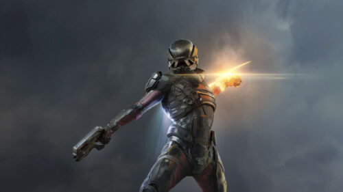 Futuristic Armored Soldier Action Desktop Wallpaper