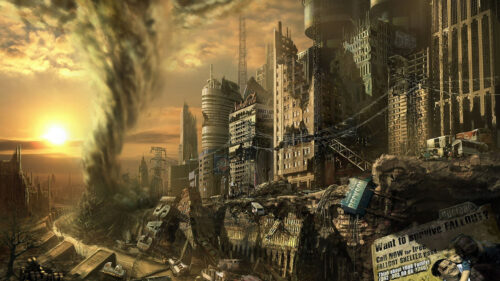 Apocalyptic Urban Destruction Cinematic Scene Desktop Wallpaper