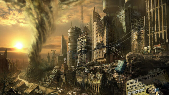 Apocalyptic Urban Destruction Cinematic Scene Desktop Wallpaper