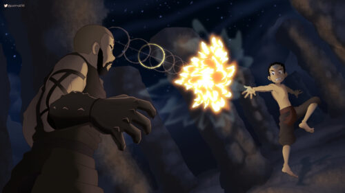 Avatar Aang vs Combustion Man Intense Battle Desktop Wallpaper