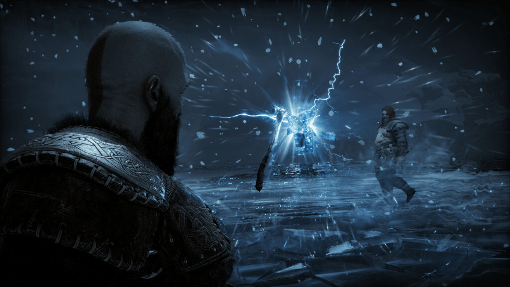 God of War Ragnarok Kratos and Thor Duel Desktop Wallpaper