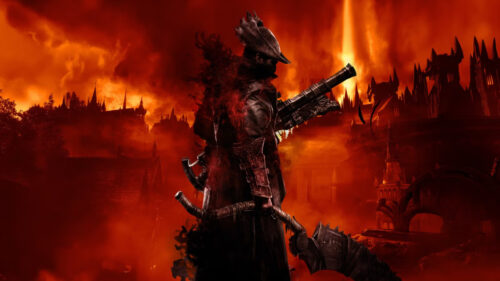 Gothic Warrior in Crimson Fog Desktop Wallpaper