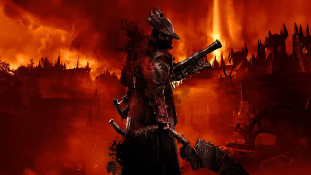 Gothic Warrior in Crimson Fog Desktop Wallpaper