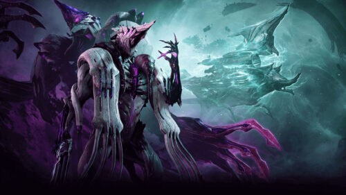 Void-Touched Necramech and Ghostly Fleet Desktop Wallpaper