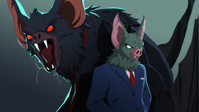 Man in a Suit with a Bat Demon Creature Desktop Wallpaper
