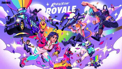 Fortnite Rainbow Royale Vibrant In-Game Celebration Desktop Wallpaper