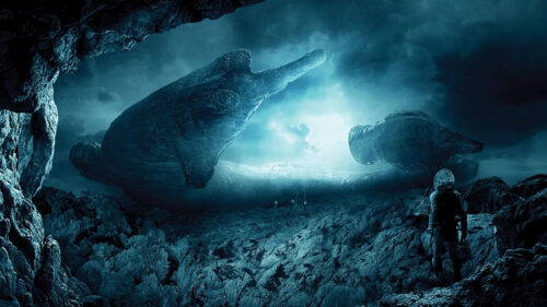 Crashed Alien Ship in Sci-Fi Landscape 4K Wallpaper