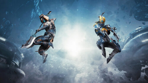 Dynamic Sci-Fi Combat Duo 16:9 Desktop Wallpaper