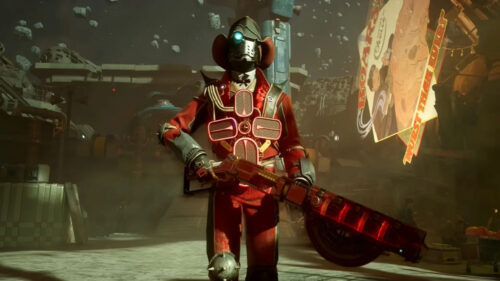 The Outer Worlds Red Space Cowboy Character Desktop Wallpaper