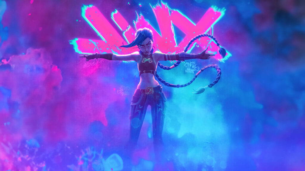 Jinx Arcane Neon Aesthetic 4K Desktop Wallpaper