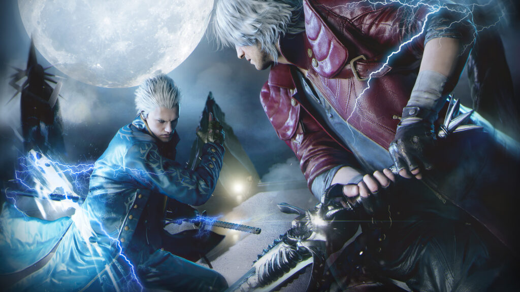 Dante and Vergil Clash in Devil May Cry 5 Desktop Wallpaper