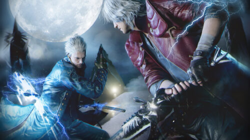 Dante and Vergil Clash in Devil May Cry 5 Desktop Wallpaper