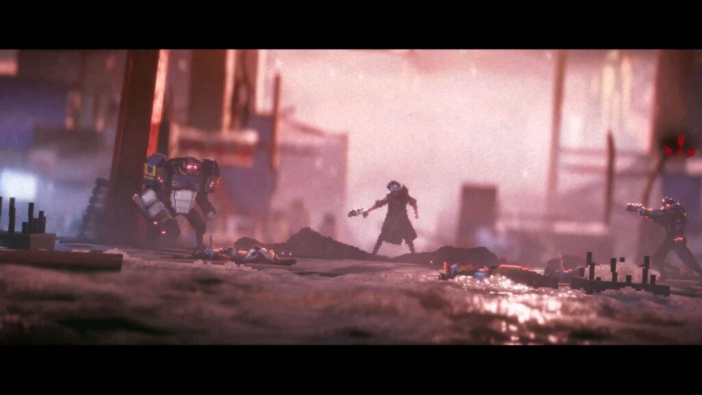Post-Apocalyptic Cyberpunk Pixel Art Battle Desktop Wallpaper