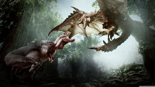 Anjanath vs Rathalos Intense Forest Battle 4K Wallpaper