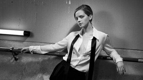 Black and White Emma Watson Portrait 4K Desktop Wallpaper