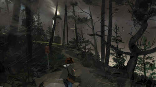 Atmospheric Lighthouse Stormy Forest Desktop Wallpaper