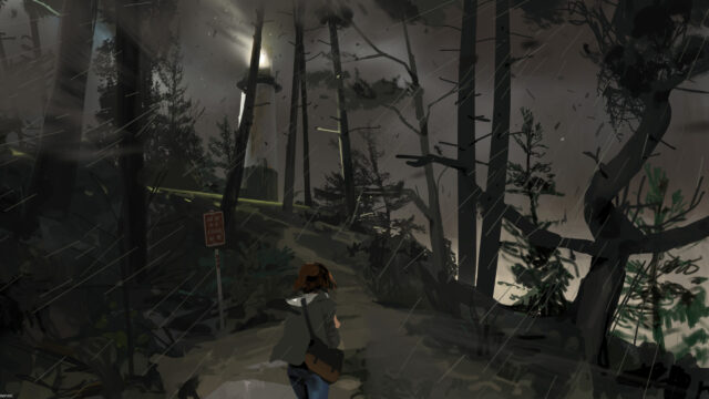 Atmospheric Lighthouse Stormy Forest Desktop Wallpaper