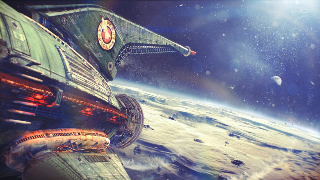 Futuristic Planet Express Ship Space View 4K Desktop Wallpaper