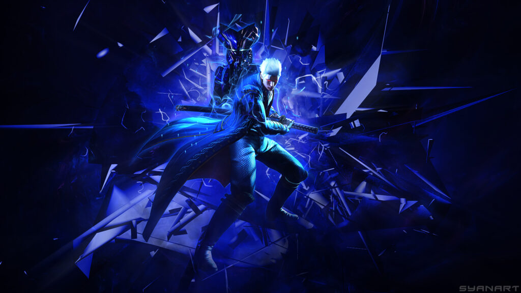 Vergil from Devil May Cry Blue Aesthetic 4K Wallpaper