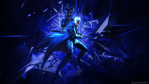 Vergil from Devil May Cry Blue Aesthetic 4K Wallpaper